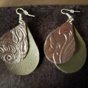 Brown leather contemporary earrings